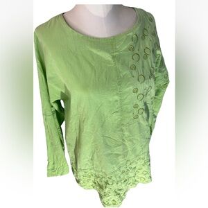 Misslook Embroidered Tunic 3/4 Sleeves Pockets Women's XL Lime  Casual Wear